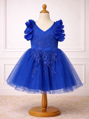 Royal Blue Floral Appliqué Tulle Dress